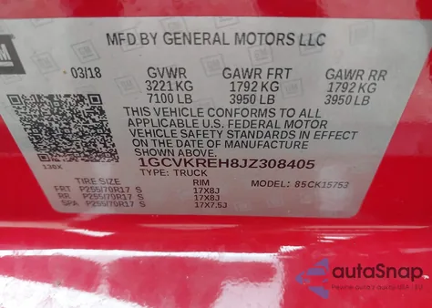 2018 Chevrolet Silverado 1500 1Lt z USA, uszkodzony, nr VIN 1GCVKREH8JZ308405